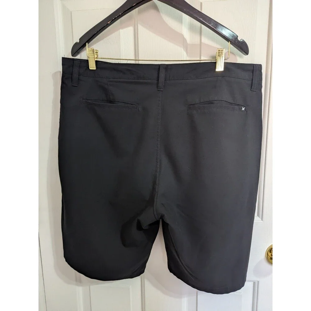 Hurley Chino Golf Shorts Mens 36 Black Pockets Lightweight Beach Logo